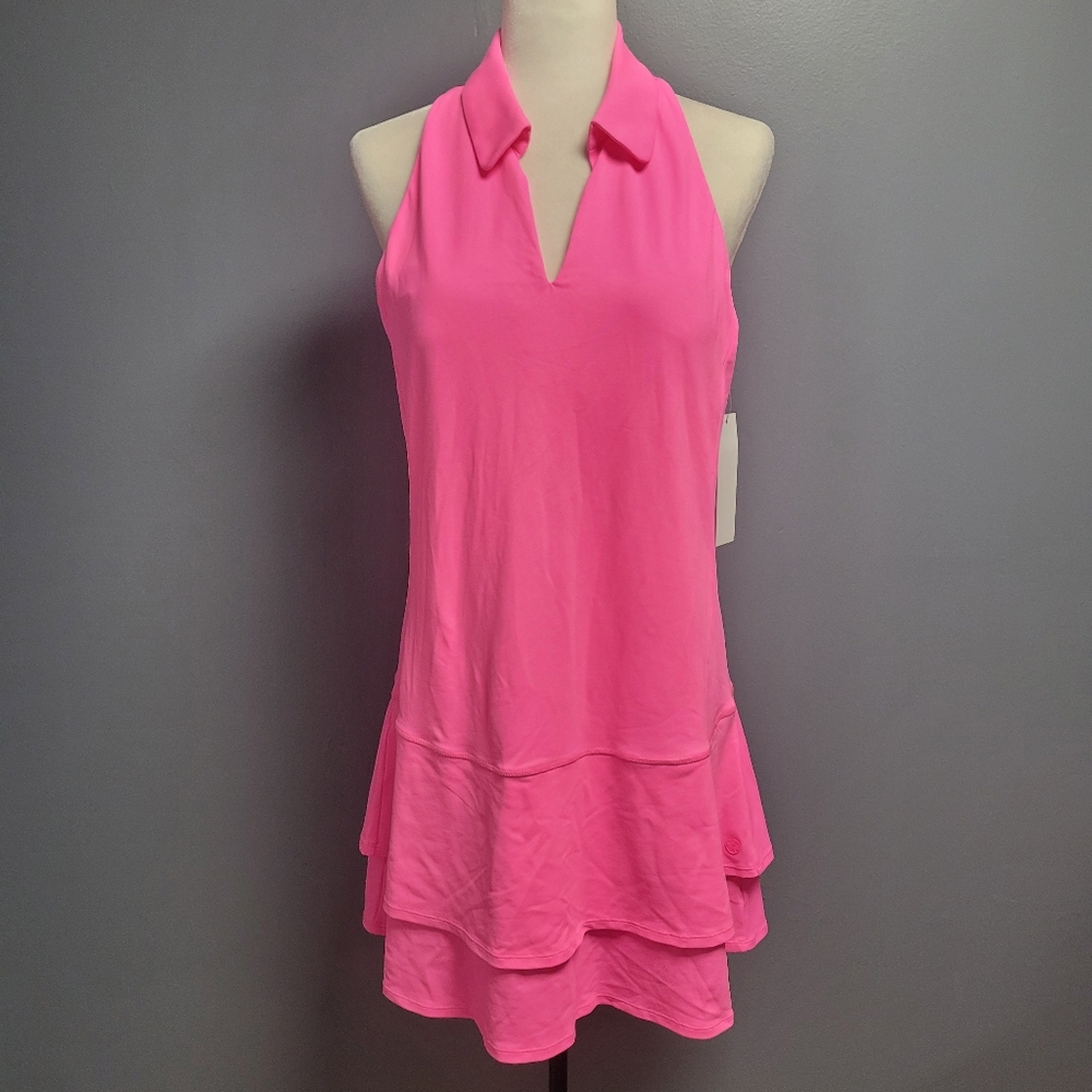 NWT L Lilly Pulitzer UPF 50+ Luxletic Dania Dress Hot Pink Isle Matching Shorts